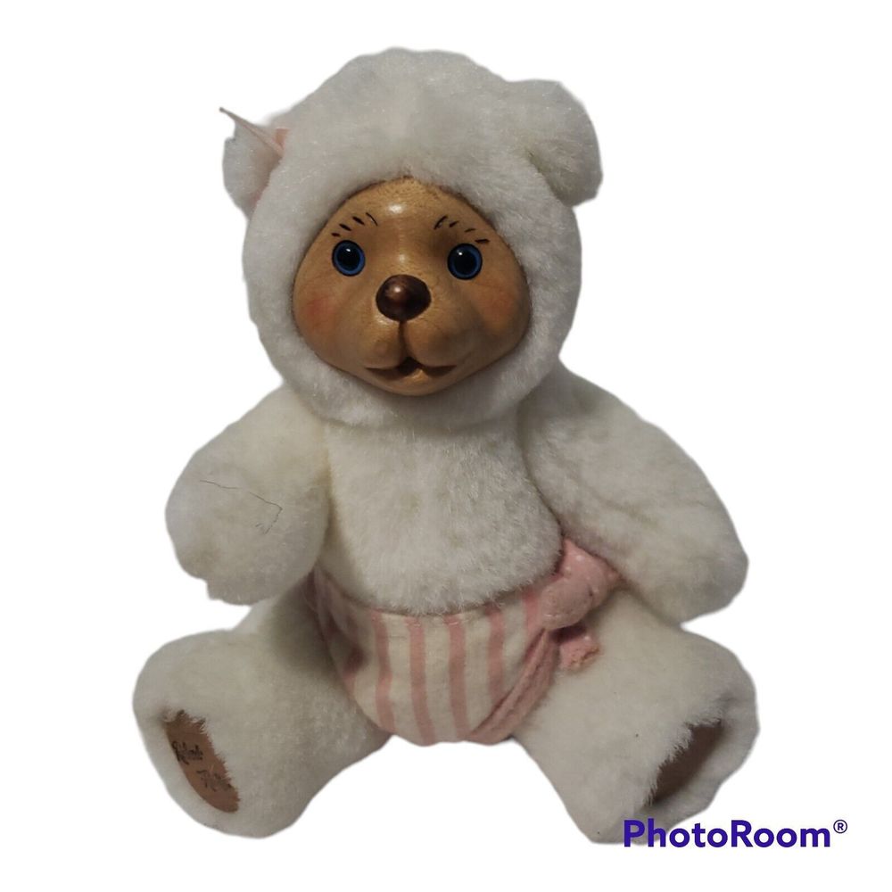 Robert Raikes Bears Signed Baby Teddy With Wood Face Applause 8"